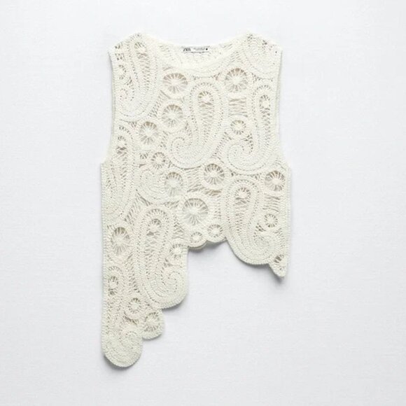 ZARA ASYMMETRIC CROCHET STRAW KNIT TOP SKIRT SET SIZE MEDIUM PRELOVED - Picture 2 of 3